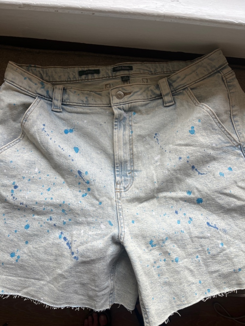 Wild Fable Light Wash Denim Shorts with Blue Paint Splatter